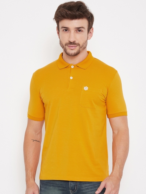 Bishop Cotton Men Mustard Yellow Solid Polo Collar T-shirt