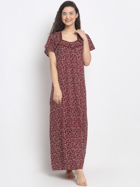 Secret Wish Women Maroon Printed Nighty