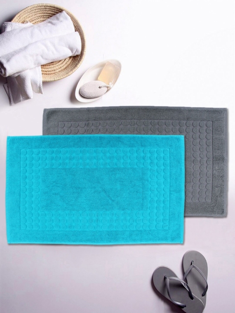 AVI Living Set Of 2 Turquoise Blue & Grey Solid 800 GSM Bath Rugs