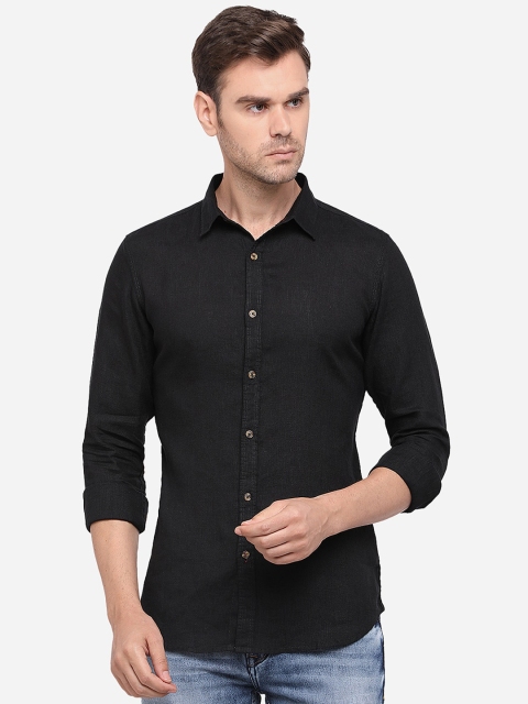 JADE BLUE Men Black Slim Fit Solid Casual Shirt