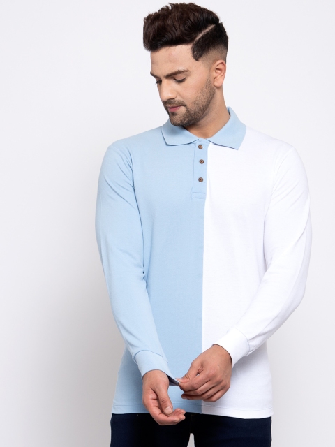 Kalt Men Blue Colourblocked High Neck T-shirt