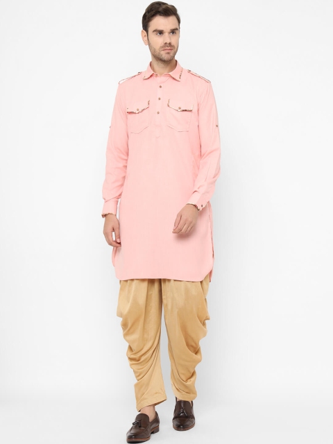 Chitwan Mohan Men Pink & Beige Solid Kurta with Dhoti Pants