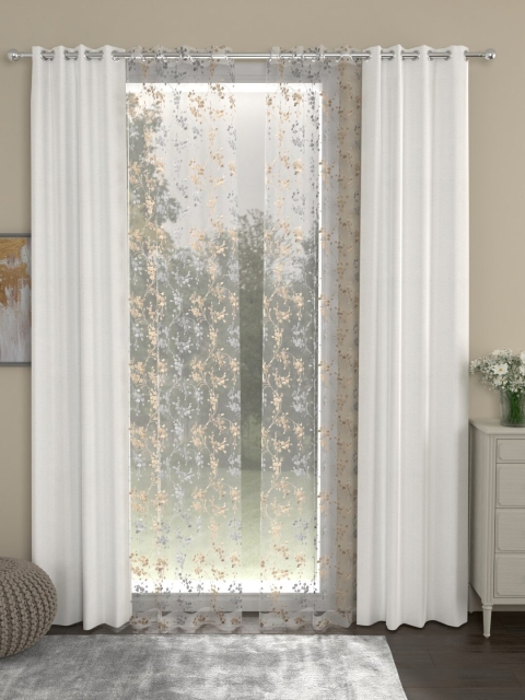 ROSARA HOME Set Of 4 White & Transparent Door Curtains