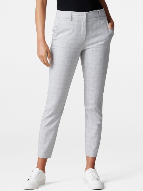 Forever New Women Grey Skinny Fit Checked Regular Trousers