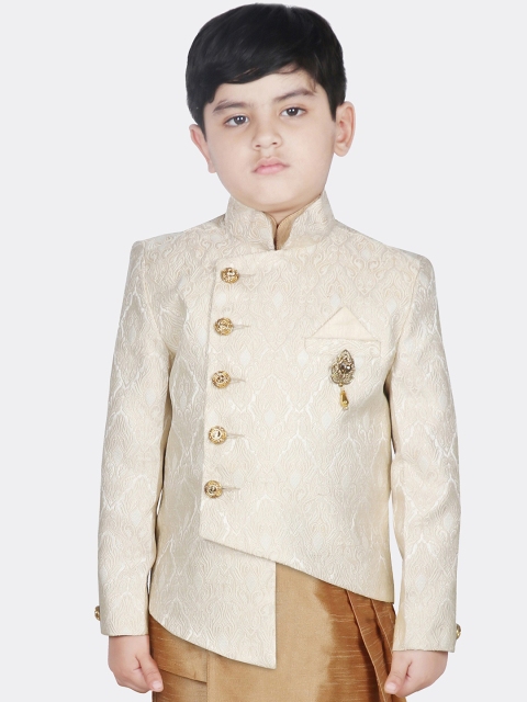 SG YUVRAJ Boys Beige Self Design Tailored Jacket