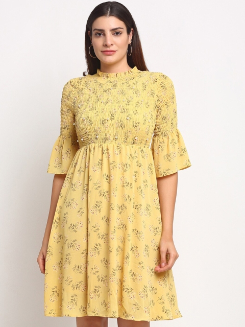 Global Republic Women Yellow Printed Fit and Flare Dress