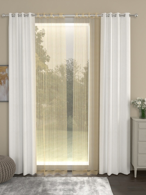 ROSARA HOME Set Of 4 White & Gold-Toned Long Door Curtains