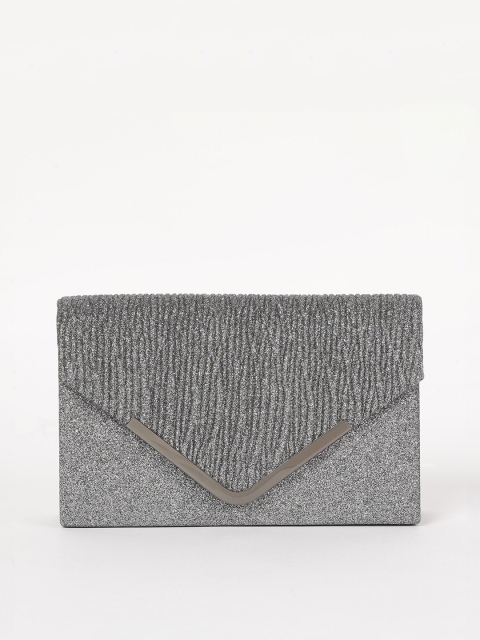 CODE by Lifestyle Grey & Silver-Toned Embellished Clutch