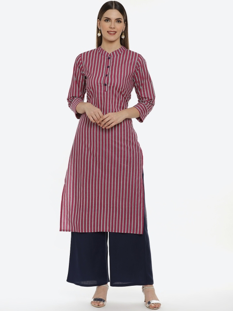 Kurti's by Menka Women Pink & White Striped Kurta