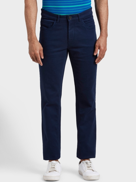 ColorPlus Men Navy Blue Regular Fit Solid Regular Trousers