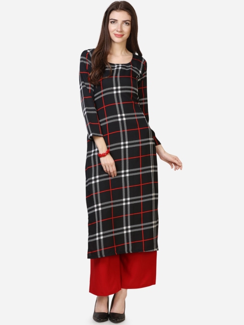 Florence Women Black & Red Checked Kurta with Palazzos
