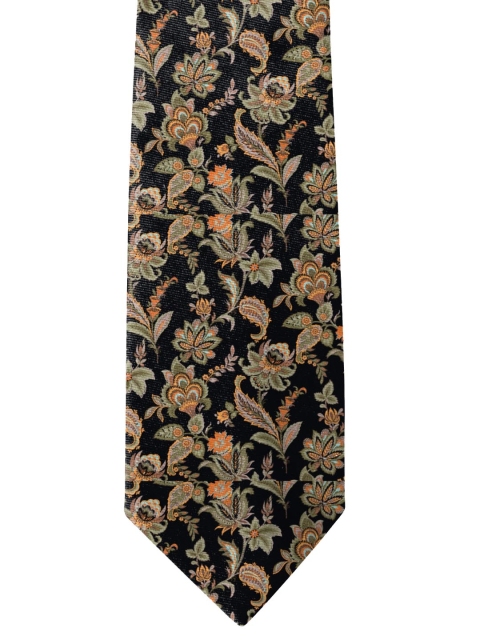 Blacksmith Black & Orange Printed Satin Broad Tie