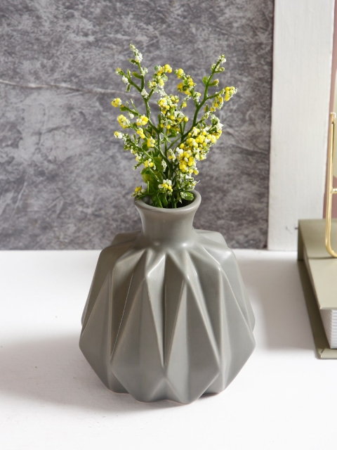 TAYHAA Grey Textured Handcrafted Ceramic Asymmetrical Flower Vase