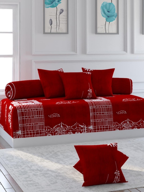 Bromwick Red & White Printed Bedsheet With Bolster & Cushion Covers