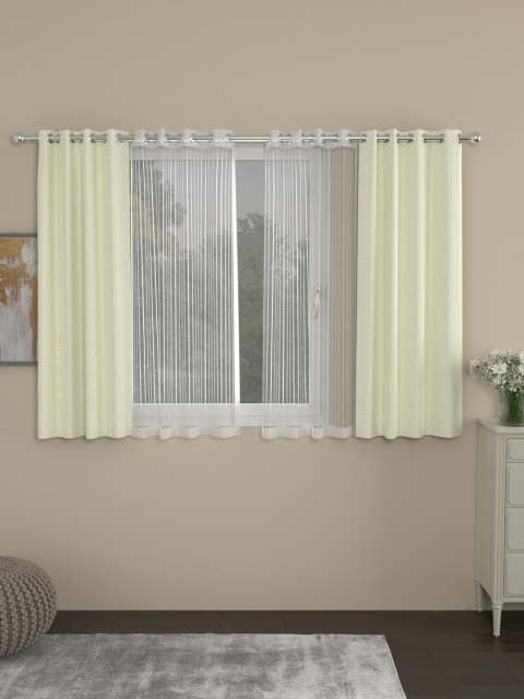 ROSARA HOME Cream-Coloured & Transparent Set of 4 Window Curtains