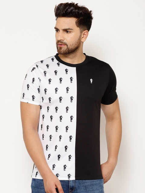 EPPE Men White & Black Colourblocked Round Neck T-shirt