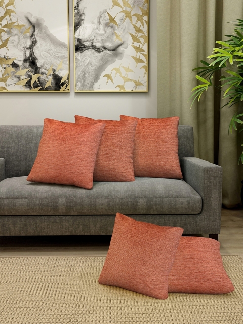 KLOTTHE Red Set of 5 Self Design Square Cushion Covers