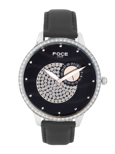 FOCE Women Black Embellished Analogue Watch