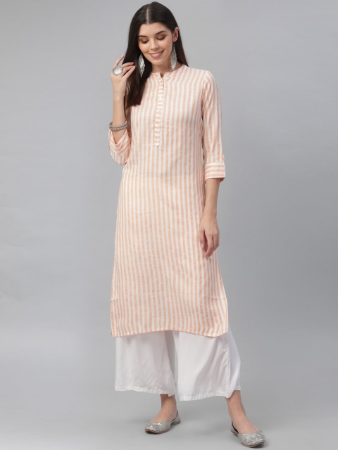 nesara Women Orange & White Striped Kurta