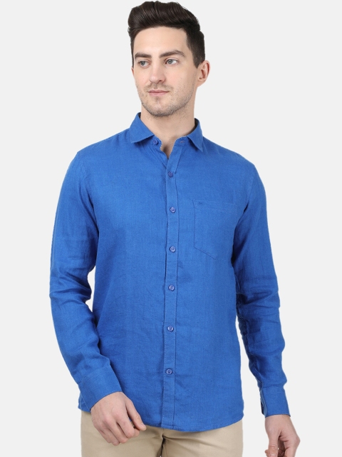 Monte Carlo Men Blue Regular Fit Solid Casual Linen Shirt