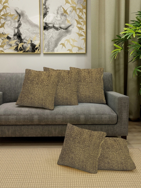 KLOTTHE Brown Set of 5 Self Design Square Cushion Covers