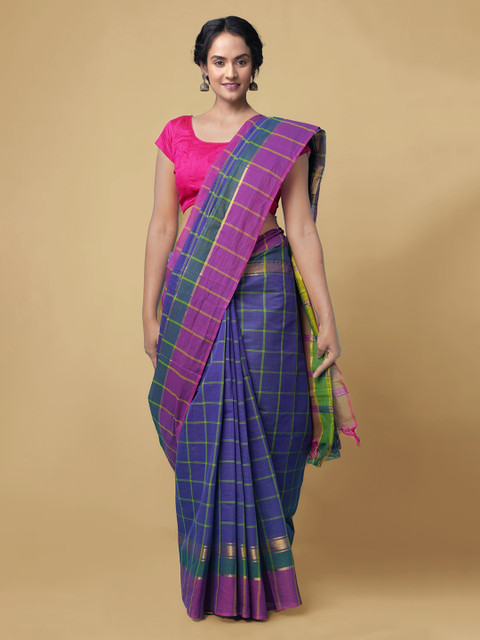 Unnati Silks Blue Pure Cotton Checked Mangalagiri Saree
Unnati Silks Blue Pure Cotton Checked Mangalagiri Saree