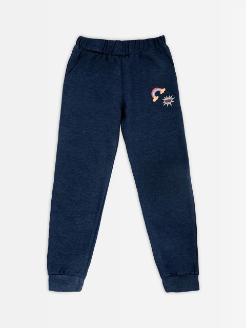 Punkster Girls Navy Blue Solid Joggers