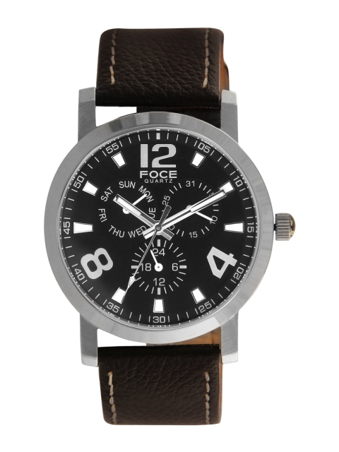 FOCE Men Black & Silver-Toned Analogue Leather Watch FMW720GSL