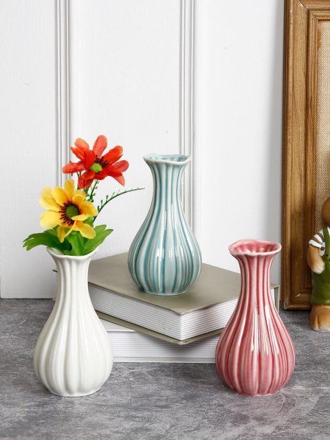 TAYHAA Set of 3 Ceramic Handcrafted Flower Vases, White