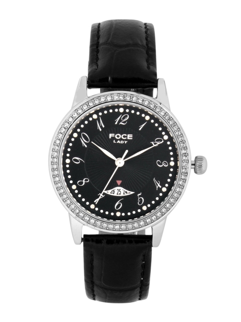 FOCE Women Black Dial & Black Leather Straps Analogue Watch FWWA22SSL-BLACK
