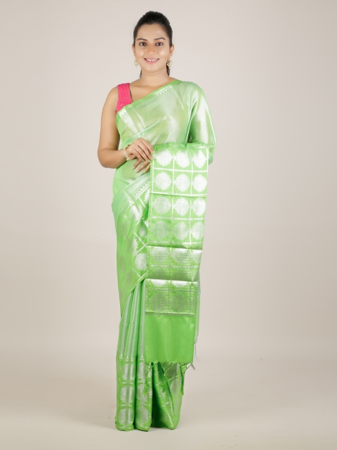 Pothys Green & Silver-Toned Tissue Woven Design Saree