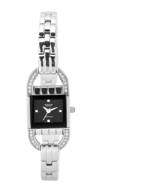 FOCE Women Black Dial & Silver Toned Stainless Steel Straps Analogue Watch