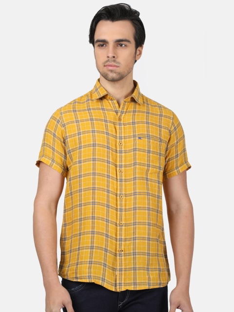Monte Carlo Men Mustard Regular Fit Checked Casual Shirt