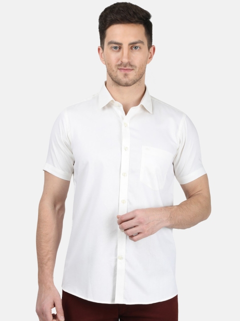 Monte Carlo Men Off-White Regular Fit Solid Casual Shirt