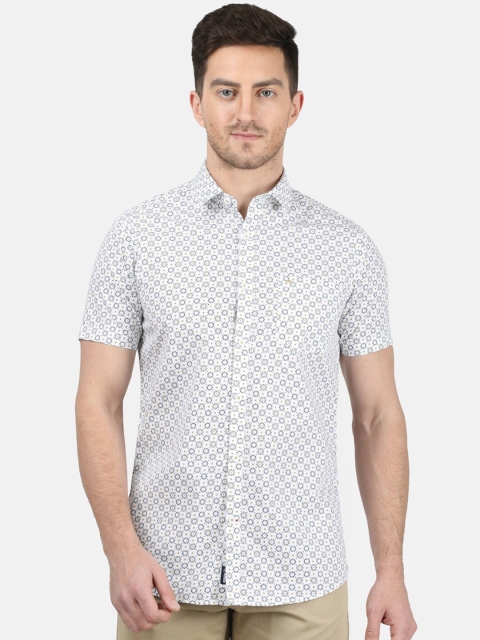 Monte Carlo Men White Slim Fit Printed Cotton Casual Shirt