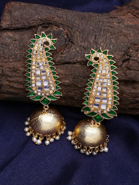 Shoshaa Gold-Plated Kundan Paisley Shaped Jhumkas