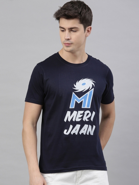 Bushirt Men Navy Blue & White Mumbai Indians Printed Round Neck Cotton T-shirt