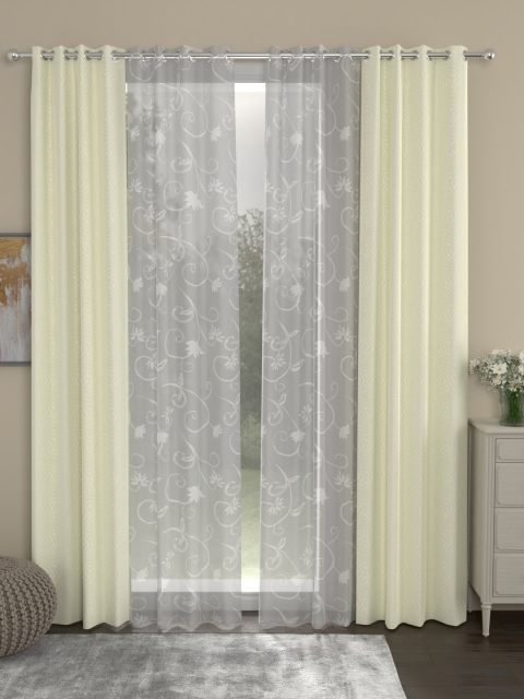 ROSARA HOME Cream-Coloured & Grey Set of 4 Jacquard Door Curtains
