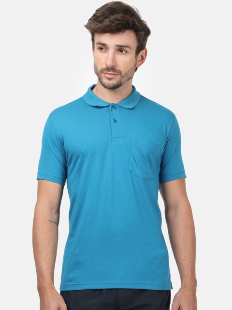 Monte Carlo Men Blue Solid Polo Collar T-shirt
