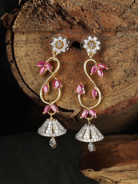 ANIKAS CREATION White & Pink Contemporary Jhumkas