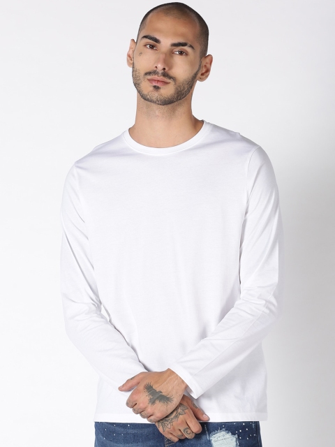 Blue Saint Men White Solid Round Neck T-shirt