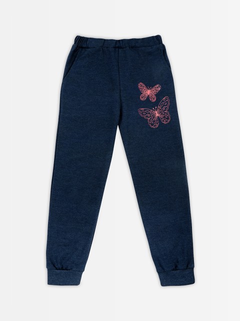 Punkster Girls Navy Blue & Pink Solid Joggers
