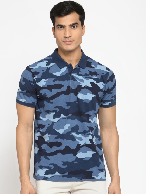 Pepe Jeans Men Blue Printed Polo Collar T-shirt