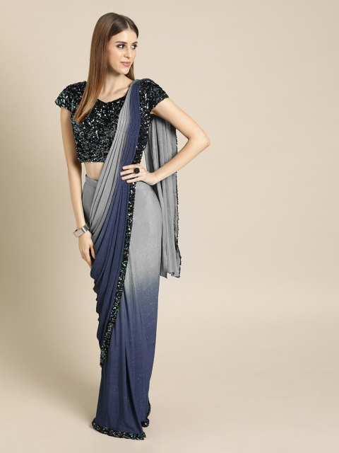 Chhabra 555 Blue Printed Poly Georgette Saree