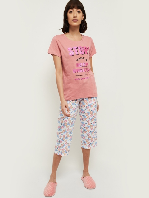 max Women Pink & White Printed Night suit