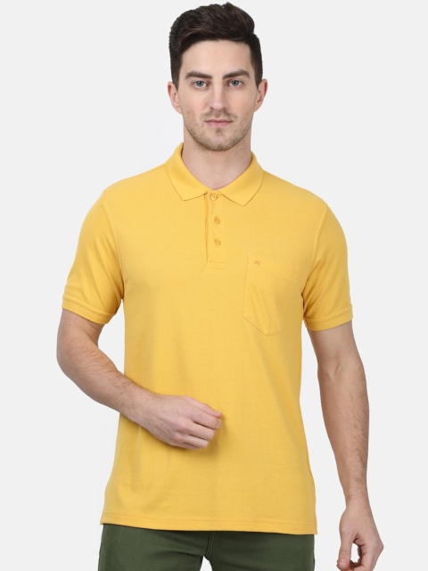 Monte Carlo Men Yellow Solid Polo Collar T-shirt