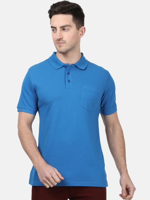 Monte Carlo Men Blue Solid Polo Collar Cotton Blend T-shirt