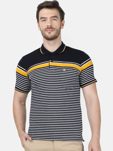 Monte Carlo Men Navy Blue Striped Polo Collar T-shirt