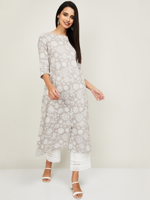 Melange by Lifestyle Women Grey Floral Printed Pastels Kurta