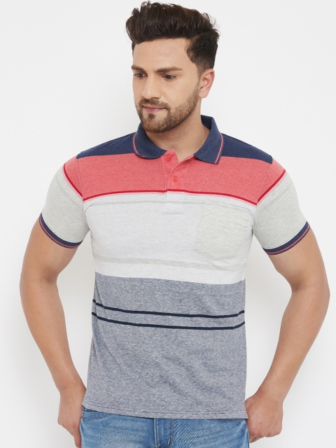 HALTON HILLS Men Grey & Pink Colourblocked Polo Collar T-shirt